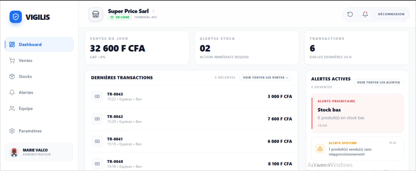 Mockup dashboard propriétaire Vigilis